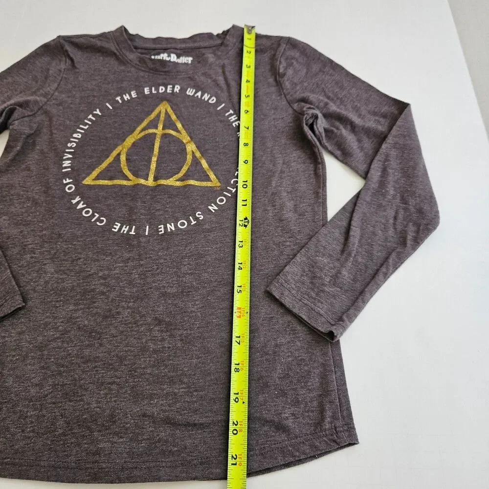 Harry Potter Deathly Hallows Shirt Youth Large 10-12 Gray Long Sleeve Tee